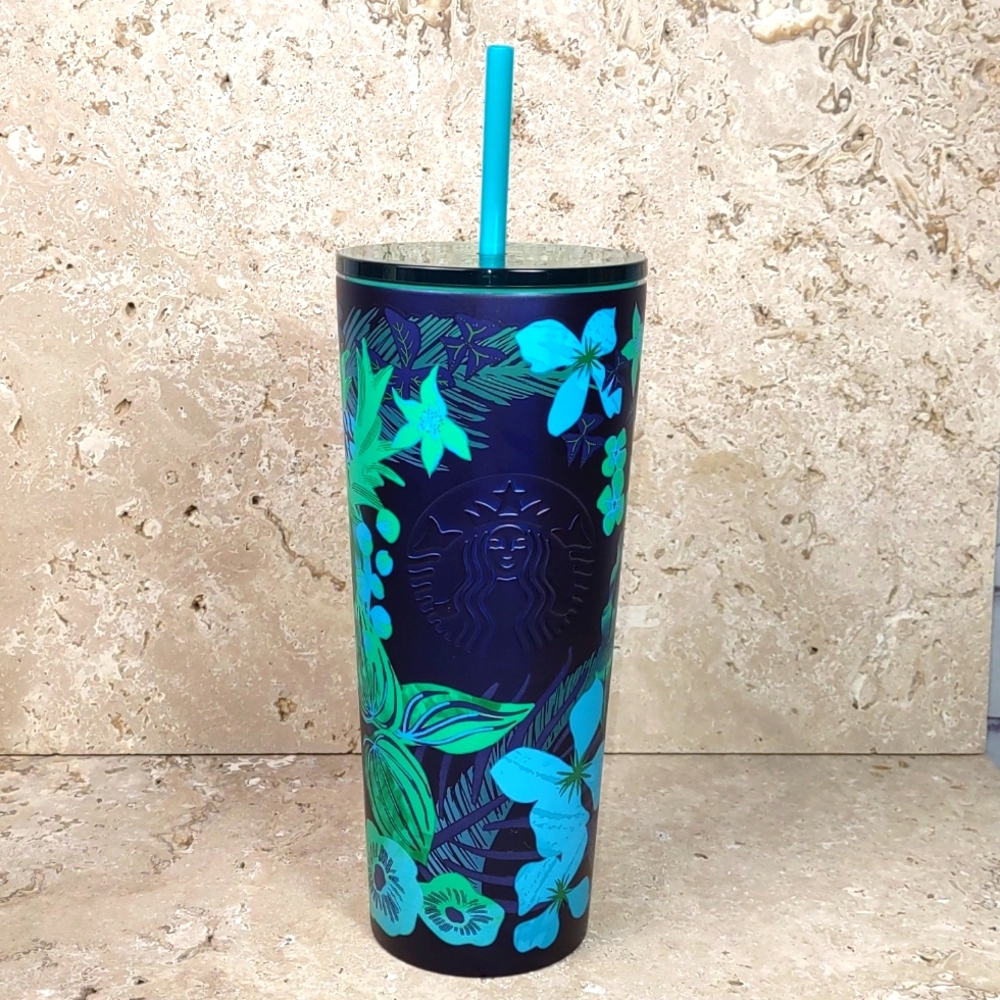 Starbucks Limited Edition Summer 2022 Teal Forest Floral Stainless Steel 24oz